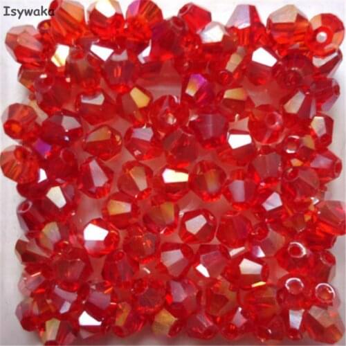 Isywaka Popular Sale Red AB 100pcs 4mm Bicone Austria Crystal Beads charm Glass Beads Loose Spacer Bead for DIY Jewelry Making