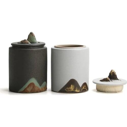 Quaint Glaze Painting Ceramic Sealed Cans Landscape Painting Tea Caddy Moisture-Proof Creative Packaging Tank Kitchen Storage Ca