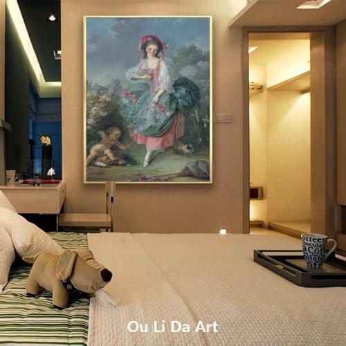 Classical court figures women cute dog landscape oil painting canvas printings printed on canvas wall art decoration picture