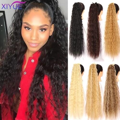 Long Afro Curly Synthetic Magic Paste Drawstring Ponytail Hairpieces Women Fake Pony Tail Hair Extension Clip Heat Resistant