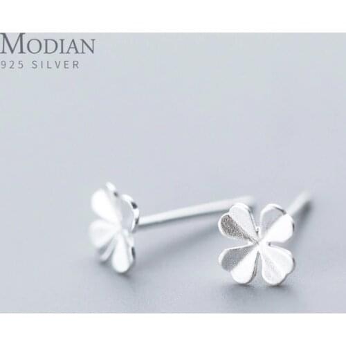 Modian 925 Sterling Silver Fashion Simple Lucky Four Clover Stud Earrings for Women Jewelry Korean Style Fine Silver Jewelry