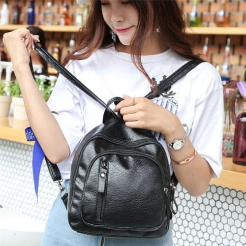 Fashion PU Leather Women Backpack Small Zipper Black Backpacks Bags Student Solid Rucksack For Girls