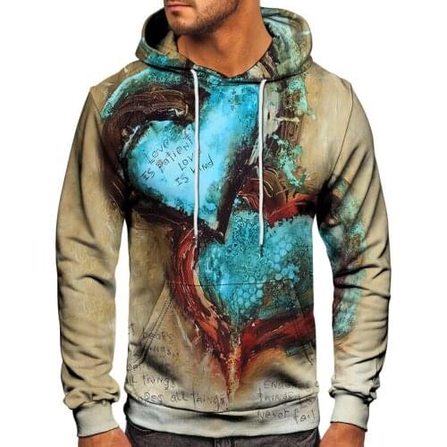 WBDDT 3D Heart Print Hoodies Men Long Sleeve O Neck Loose Hoodie Plus Size Autumn Winter Hoodies Long Sleeve Male Sweatshirt