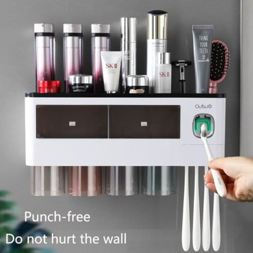 Bathroom Accessories organizer Set Toothbrush Holder Automatic Toothpaste Dispenser Holder Toothbrush Wall Mount Rack Tools Set