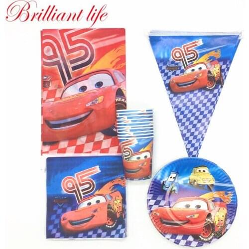 Disney Cars Theme 51pcs/lot Children Birthday Party Tableware Set Anniversary Paper Cup Plate Banner Napkin Tablecloth Supply