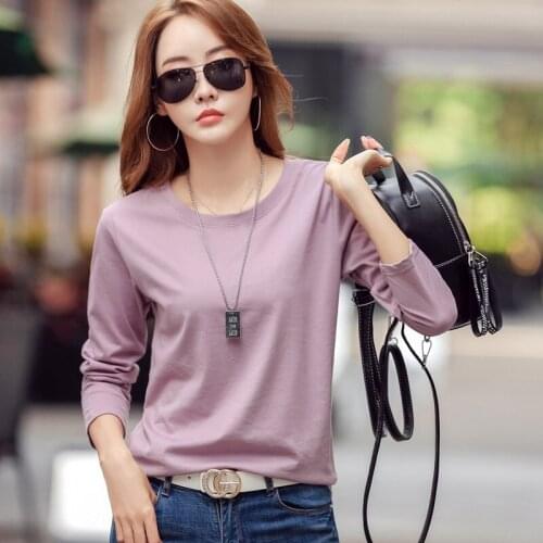 NewFemale T-shirt Long Sleeve Cotton T Shirt Ladies Winter Top Tee Solid Color Basic Tshirt Plus Size Casual T-shirts Women