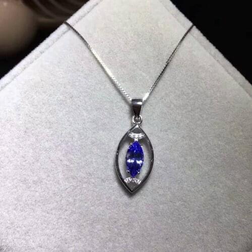 Natural blue tanzanite gem Pendant natural gemstone pendant necklace S925 silver Fashion simple water Droplet girl gift jewelery