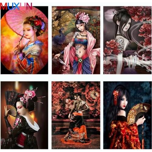 Full Square / Round Drill 5D Diy Diamond Painting Japanese Geisha 3D Diamond Embroidery Cross Stitch Mosaic Art Home Decor Lx640