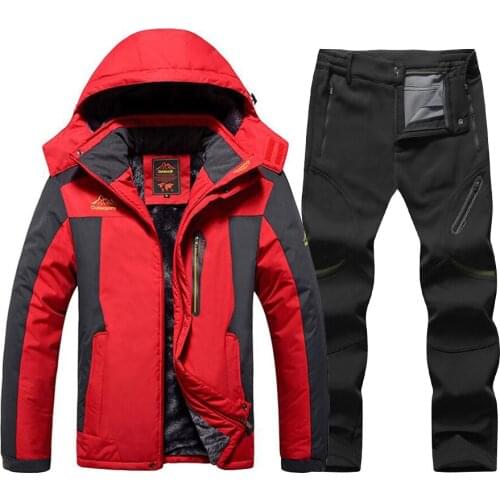 Plus Size Ski Suit Thicken Men Warm Windproof Waterproof Winter Outdoor Sports Hiking Fishing Snow Fleece Jackets And Pants Men