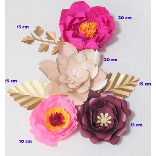 DIY Giant Crepe Paper Flowers Artificial Flores Artificiale 4PCS+ 3 Leaves For Wedding & Event Backdrop Baby Nursery Hot Mix