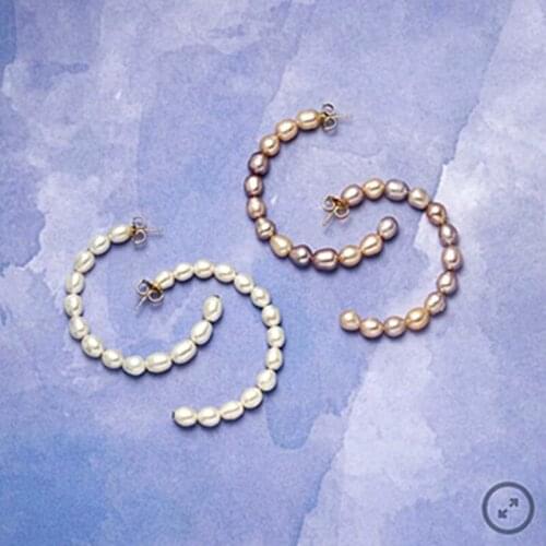 Pendientes aro luxury Greenwich Village Hoops earring natural freshwater pearl earring aros mujer oreja letter C earring jewelry