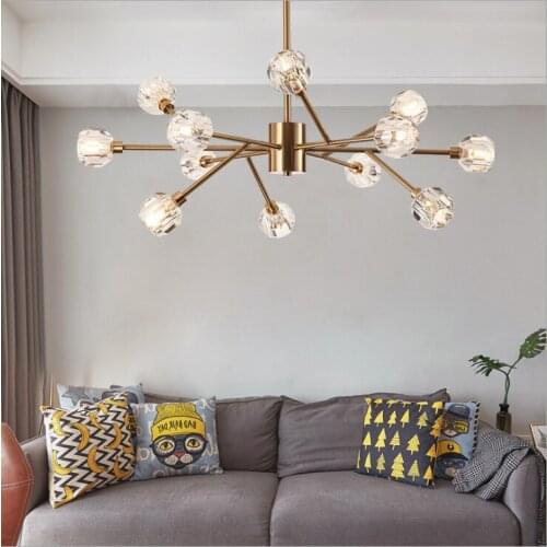 Nordic minimalist crystal tree living room dining room bedroom golden magic bean chandelier postmodern chandelier LED lights