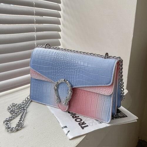 European and American Tie-dye Crocodile Pattern Small Square Bag 2021new Western Fashion Ladies One-shoulder Chain Messenger Bag
