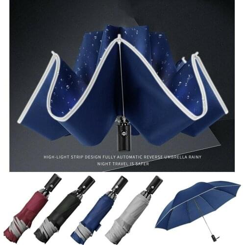Reflective Strip Automatic Luxe Umbrella Reverse Folding Business Umbrella