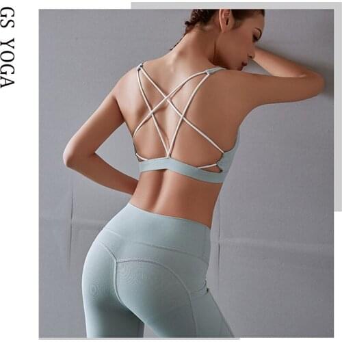 Thin Shoulder Strap Sexy Back Sports Bra Women Sexy Low-Cut Kink Hollow Shockproof Running Yoga Vest Fitness Dance Bra
