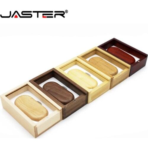 JASTER USB 2.0 64GB 16GB USB Flash Drive Collectible Red Wooden Box+Wooden USB Pendrive Memory Stick gift 1PCS free custom logo