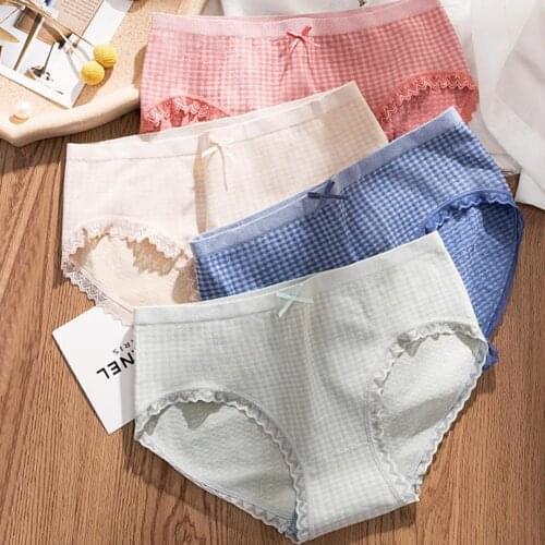 Woman Menstrual Panties Leak Proof Underwear Seamless Mid Waist Lace Hem Solid Color Cotton Underwear Briefs Physiological Pants