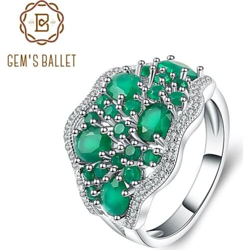 Gems Ballet 4.77Ct Natural Green Agate Gemstone Vintage Rings Solid 925 Sterling Silver Fine Jewelry For Women Elegant Gift