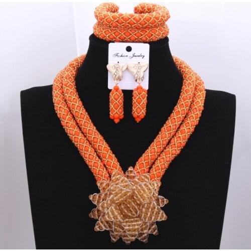 The Most Charming Girl Necklace Jewelry Sets Orange Necklace and the Golden Flower Party Bridal Jewelry Sets Free Shipping