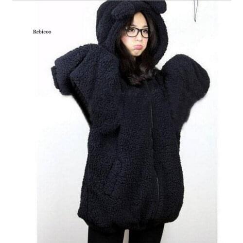 Women Faux Fur Coat Rabbit Outerwear with Bear Ears Cute Loose Winter Sweatshirt Solid Color Women Hoodies New