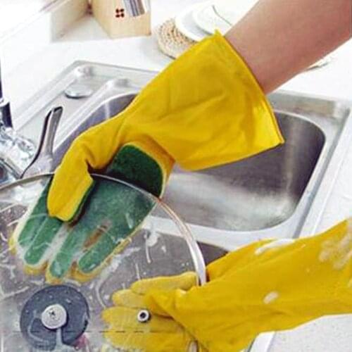 1Pair Dishwashing Cleaning Gloves Sponge Fingers Latex Waterproof Dishwashing Scrubber Gloves Household Kitchen Dish Wash Gloves