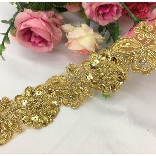 3Y/Lot Gold Lace Car Bone Beaded Lace Car Bone Lace Accessories Wedding Decoration TX977