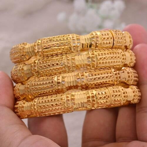 4Pcs/lot Dubai Gold Color Bangles For Women Gold Color & Copper Wide Bangle for Women Hand Chain Jewelry Ethiopian/Arab Nigeria