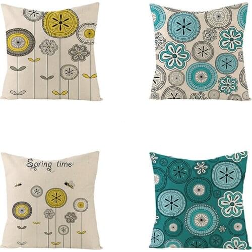 4PCS Pillow Case Flax 45X45 Square Decorative Cushion Cover for Sofa Home Decor Printed Throw Pillowcase