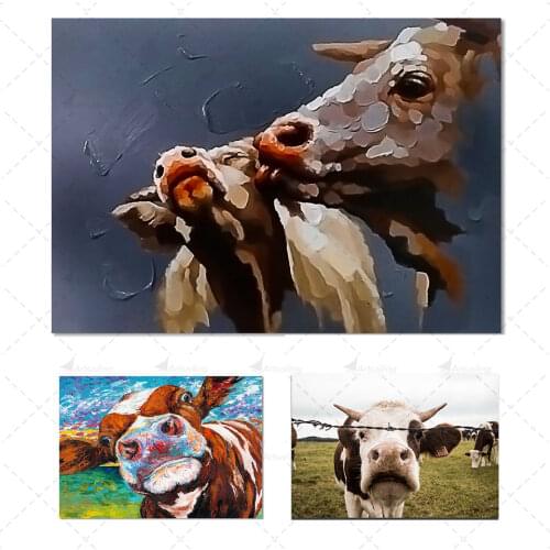 ArtSailing HD Printed 1 Piece Grey Calf Cow Family Canvas Painting Abstract Animal Posters and Prints Kids Room Decor