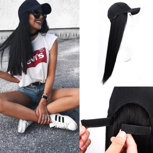 ONYX 22Inch Baseball Cap Hair Wig Straight Synthetic Wig Hair Extension Naturally Connect Adjustable Cap Wig for Women Outdoor