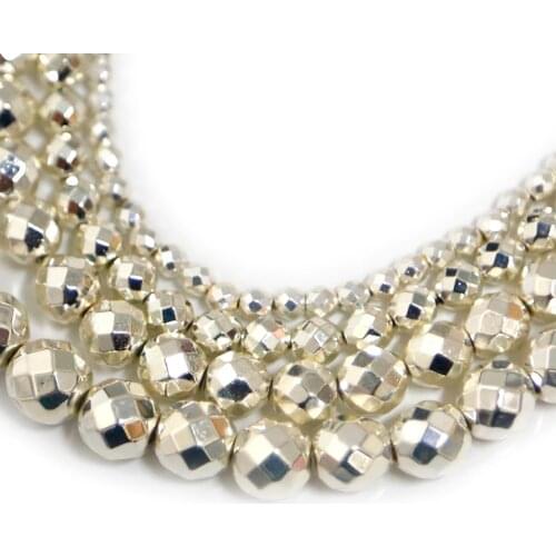 Natural Stone Beads 4/6/8/10mm Rhodium Color Faceted Hematite Beads For Bracelet Necklace DIY Jewelry Making