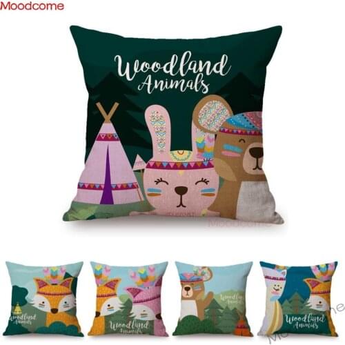 Lovely Woodland Forest Animal Bunny Bear Fox Infant Baby Children Room Decoration Pillow Case Cotton Linen Sofa Cushion Covers