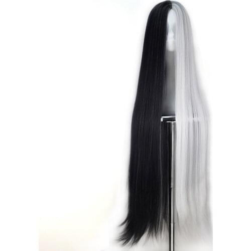 Half Black Half White Long Straight Wigs Women Middle Part Wig Synthetic Hair Wigs for Halloween Cosplay Makeup Party wig