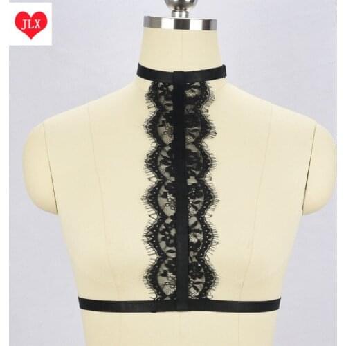 Black Lace Choker Harness - Lingerie,Body Lace Chain Necklace, Womens Sexy Lace Bra gothic body Harness belt Bondage Cage bra