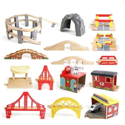 Wooden Train Track Accessories Railway Toys Bridge Train Station Tunnel Cross Compatible All Brands Wood Tracks
