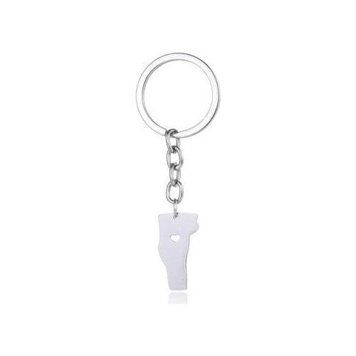 Elfin New Stainless Steel Vermont Map Keychain Silver Color Car Bag Vermont Keyring Map Jewellery Gift