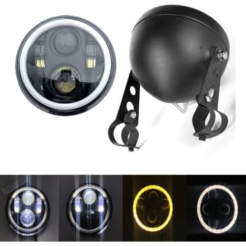 5 3/4" 5.75" Motorcycle H4 LED Headlight Hi Lo Beam Headlamp with Halo Angel Eyes for Sportster Iron 883 1200 Dyna Street Bob