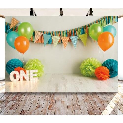 Happy One Year Old Balloon with Flag Backdrops Photo Background Decorations for Kids Birthday Party Photography Props