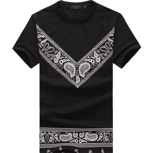 Black Paisley Floral Print T Shirt Men 2021 Summer New Slim Fit Short Sleeve Tee Shirt Homme Streetwear Harajuku T-shirt Men XXL