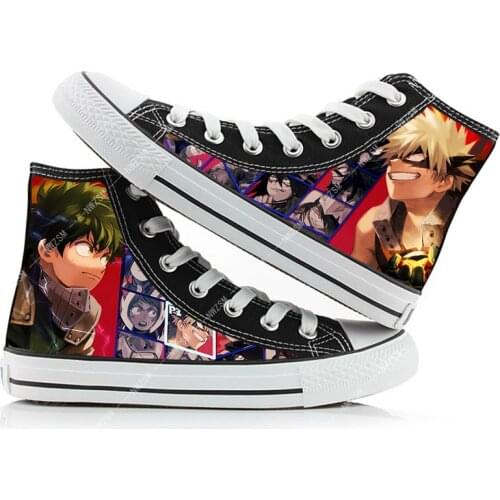 Anime Bakugou Katsuki Print Canvas Shoes My Hero Academia Midoriya Izuku High Top Canvas Sneakers Casual Shoes