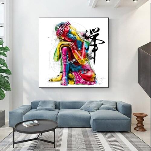 Graffiti Canvas Buddha Art Picture Poster and Print Wall Art Colorful Buddha Statue Wall Art Pictures for Living Room Home Decor