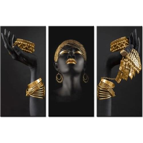 Black Woman Holding Golden Jewelry Canvas Art Posters and Prints African Art Woman Oil Paintings on The Wall Pictures Home Decor