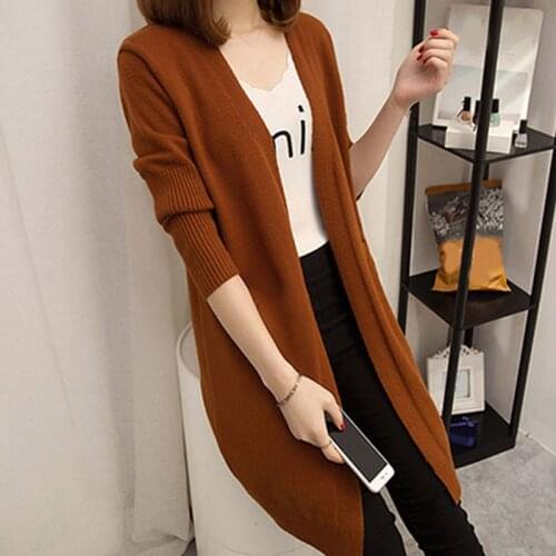 Mid-length Cardigan Sweater Women Long-sleeved Jacket Autumn Winter 2021 Womens Solid Color Large Size Cardigan Sweaters