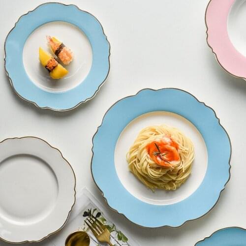 Ins Python Creative Western Plate Swing Plate Flat Plate Solid Color Ceramic Plate Nordic Simple Steak Pasta Dessert Plate