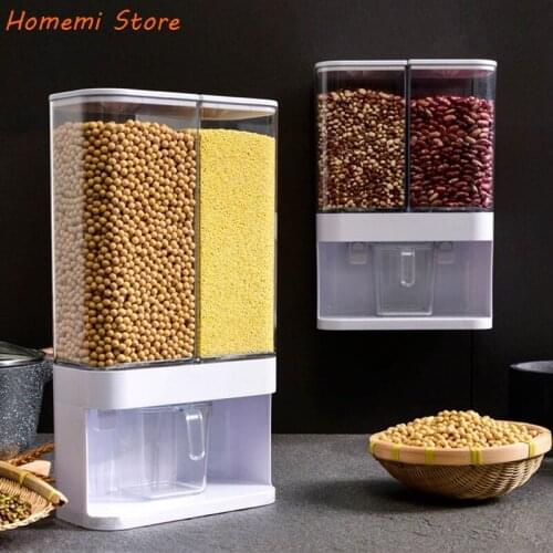 Kitchen Plastic Sealed Rice Dispenser Bucket Storage Box Wall-Mounted Rice Barrels Household Grain Storage Tank