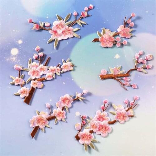 Maxsin 1 Pc High Quality Embroidered Plum Blossom Sticker Iron On Clothes Jacket Dress Flower Patch Garment Accessories DIY