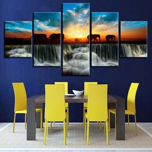 5d full spuare&round 5 Panel Elephant Sunset Framework 5d diamond painting 5d diy diamond embroidery painting cross stitchsets