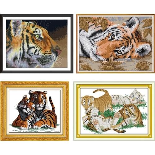 Tiger Fall In Love Stamped Embroidery Cross Stitch Kit 11CT 14CT Printed Counted Fabric Needlework Decor Thread Canvas Craft set