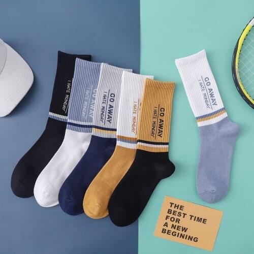 Mens Mid-Tube New Combed Cotton Sports Socks Football Socks Basketball Socks English Color Matching Alphabet Autumn And Winter