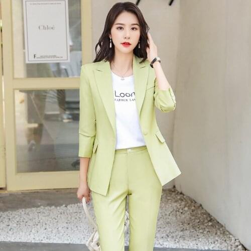 Formal Uniform Designs Pantsuits Novelty Yellow Blazers Suits for Ladies Office Work Wear Business Professional Trousers Set